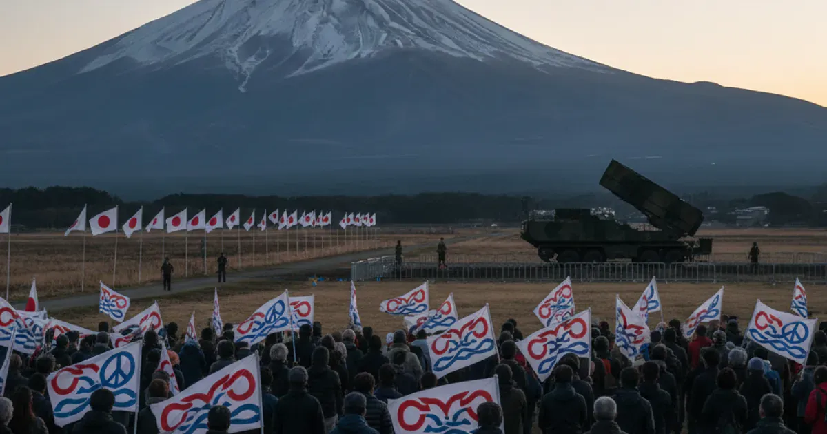 日本民众抗议集会:反对美军在静冈县开展海马斯导弹射击演习